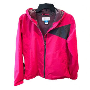 Columbia girls hooded windbreaker jacket full zip SZ L pink gray